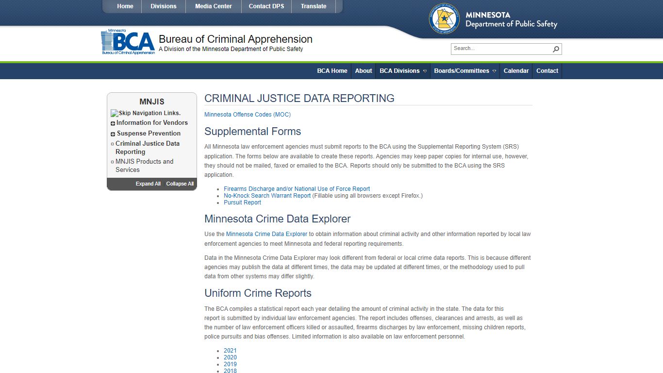 Minnesota Justice Information Services - Criminal Justice Data Reporting